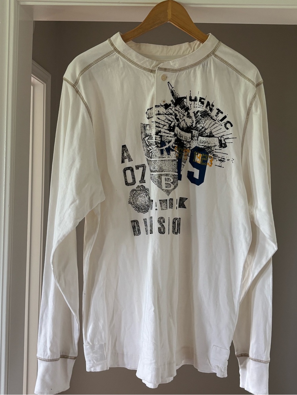 Counter Intelligence White Long-Sleeve Graphic Henley Shirt